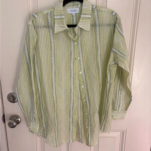 LIVRO Boyfriend Shirt in Blue and Green Stripe Size Medium